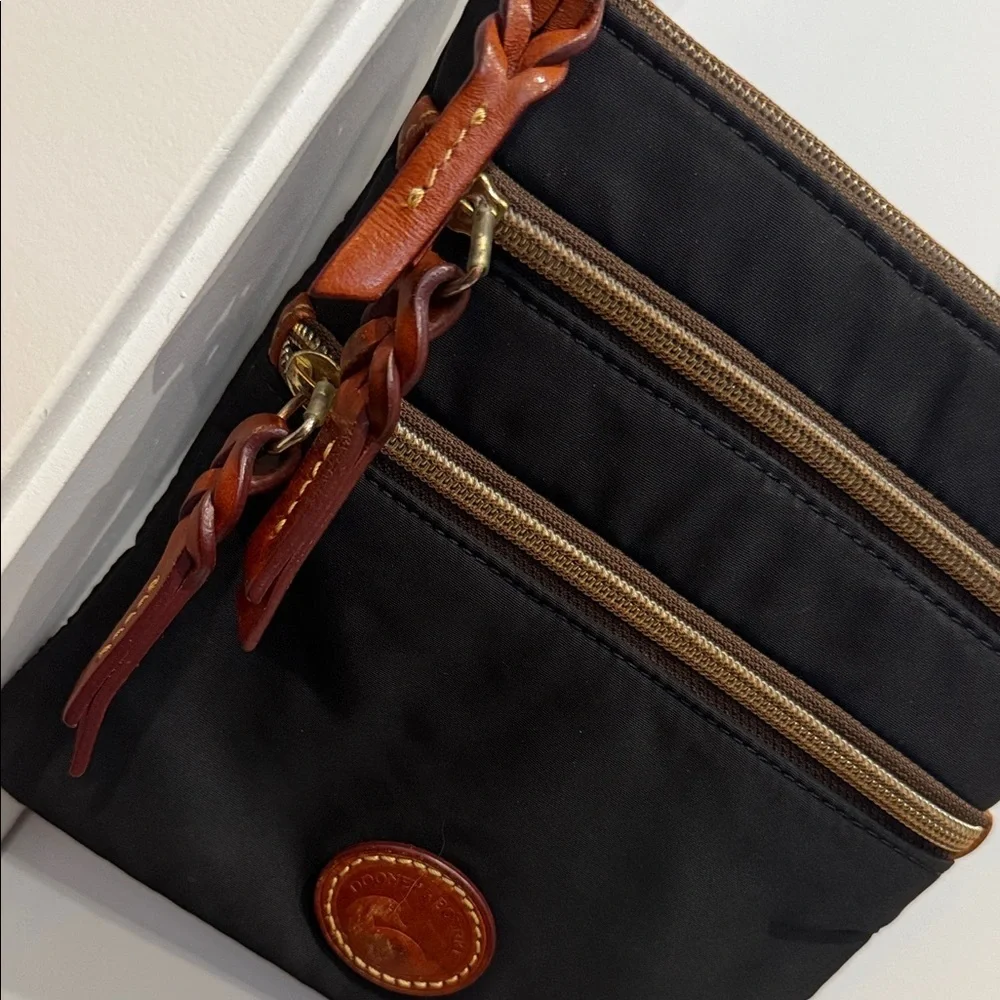 Dooney & Bourke Black Nylon Messenger with Brown Leather Trim bag clutch travel